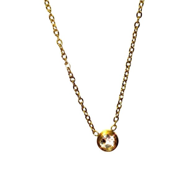 18K Gold Stainless Steel Necklace with Crystal Accent - Picture 2 of 5